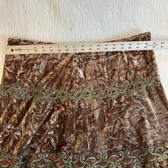 Vintage Velvet Midi Skirt brown gold size 16 embellished - Picture 13 of 14